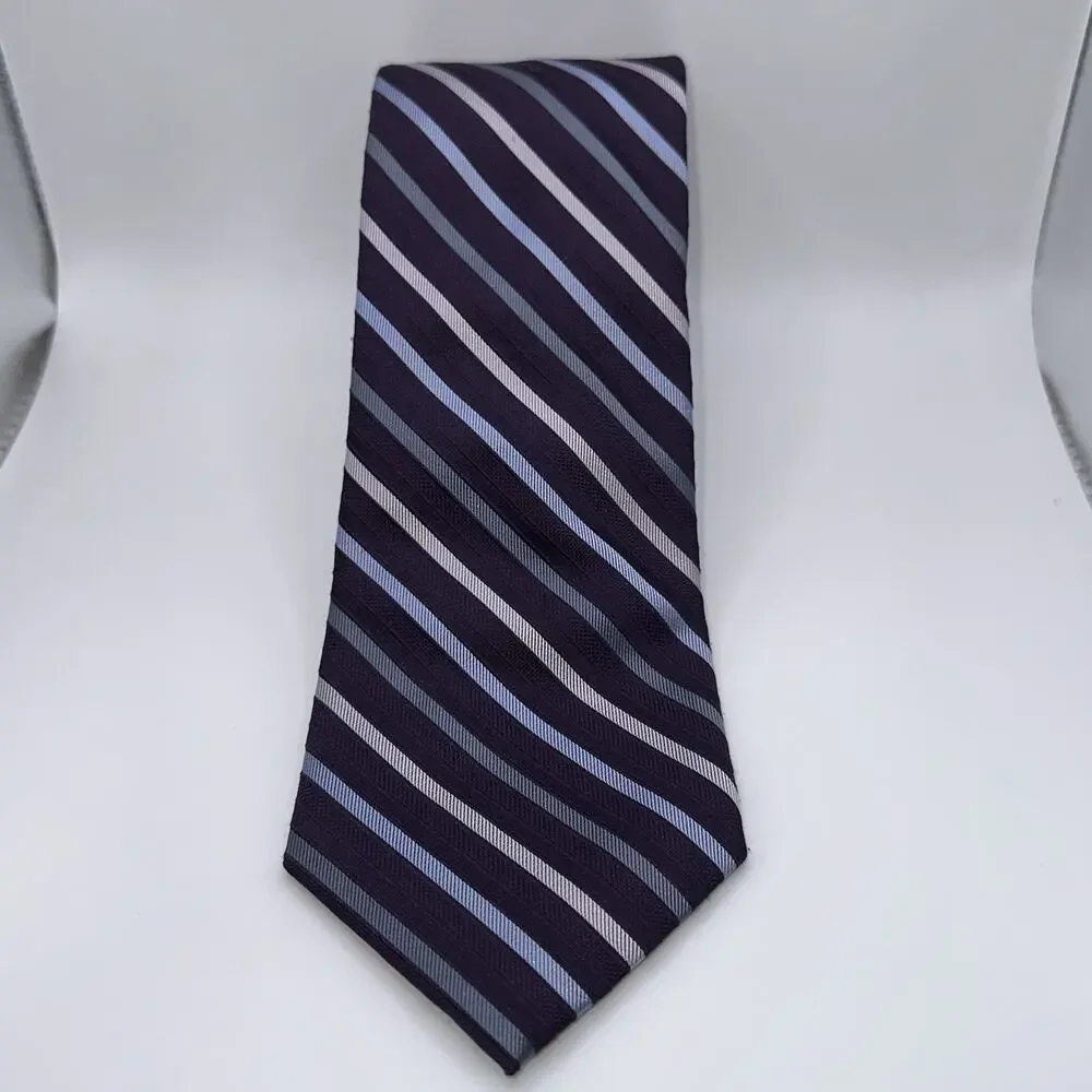 Calvin Klein Silk Tie Purple‎ Blue Striped 58” Classic 3.5” Mens Necktie